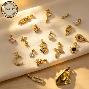 European Style 18K Gold Plated Stainless Steel Pendants For DIY Jewelry Making Geometric Heart Moon Cross Sun Star Zirconia Inlaid Charm Pendants For Women