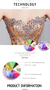 K9 glass sew on stones with AB coating, flat back two hole crystal rhinestones for dress sewing.