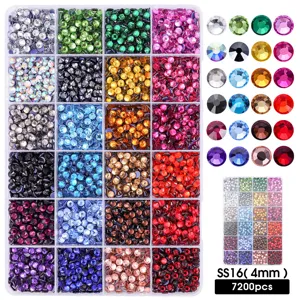 24 grids 4mm flatback glass rhinestones set, 7200pcs colorful crystal gems for crafts.