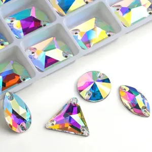 Glass Flat Back Sew On Rhinestones AB Color Shaped Crystal Stones For DIY Crafts Garment Sewing Decoration