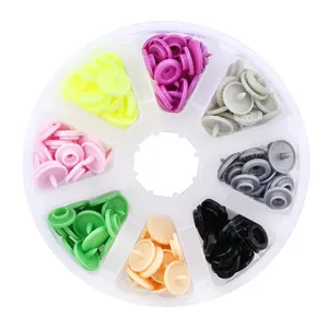Colorful T5 plastic resin snap fasteners set with round storage box for baby clothing
