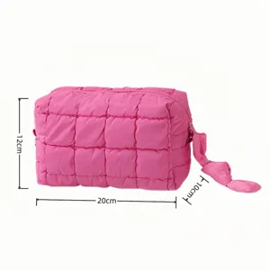 Roze gewatteerde cosmetische tas gevoerde make-up etui draagbare ritstas opbergtas 20cm