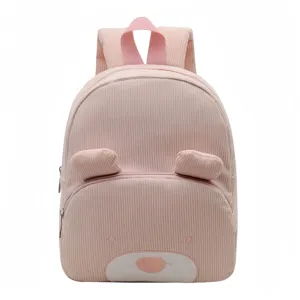 Zaino per bambini rosa in velluto a coste con adorabili orecchie da orsetto morbido.