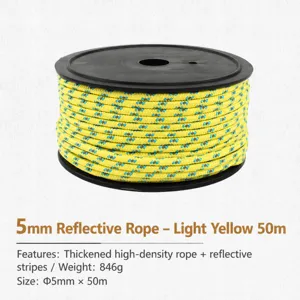50M 5mm Corde de Tente Réfléchissante Camping Hauban Robuste Jaune Plein Air Rando