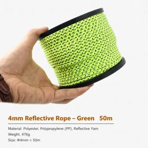 Corde de tente reflective 50M 4mm vert hauban pour camping en plein air et bache