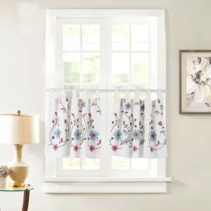 Japanischer Stil floral bestickter kleiner Vorhang für Küchenfenster mit Schlaufen.