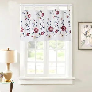 Japanischer Stil bestickter kurzer Fenstervorhang Volant mit Blumenmuster für Küche