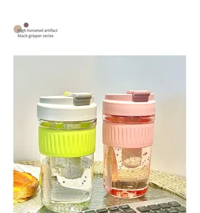 Girls Tritan dual drink water bottle with straw high temperature resistant coffee cup.