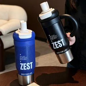 Stainless steel insulated tumbler with handle large capacity water bottle stylish design details