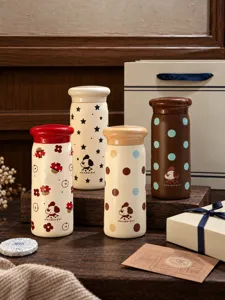 Mini taza térmica de acero inoxidable 316 con lindo perro de dibujos animados y lunares.