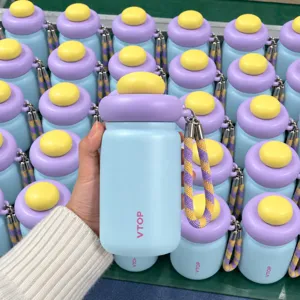 Portable 316 stainless steel thermos water bottle with cute cap and lanyard for daily use.