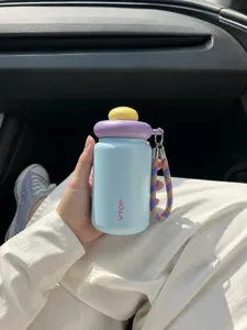 Portable mini 316 stainless steel vacuum insulated water bottle with cute creative lid lanyard
