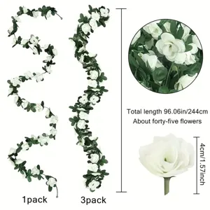Artificial white rose flower garland vine for home wedding arch decor 96 inch length 1pack