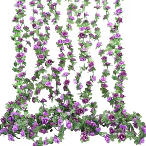 Artificial Rose Flower Vine Purple Garland Hanging Plants for Home Decor Wedding Arch Wall Decor