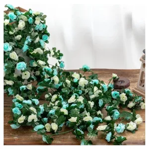 Artificial rose flower vine fake rattan home decor wedding arch green leaf garland plants