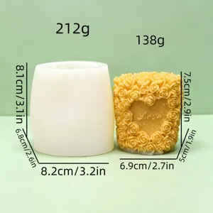 Detailansicht der Silikonform und Duftkerze mit Maßen und Gewichten für DIY Handwerk.