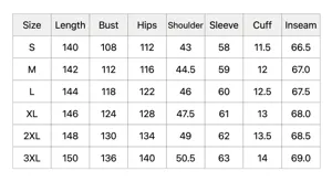 Detailed size chart with measurements including length bust and waist for perfect fit.