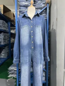 Women denim jumpsuit long sleeve lapel wide leg casual street style fashion outfit