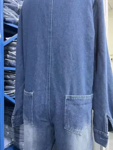 Casual denim jumpsuit for women long sleeve retro streetwear utility overall with pockets