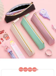 Detalle de estuche minimalista de piel PU con gran capacidad de almacenamiento y bonitos accesorios.