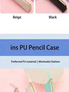 Estuche para lápices de cuero PU de gran capacidad, bolsa de almacenamiento bonita.