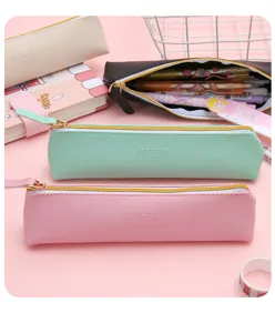 Estuche de lápices de cuero PU gran capacidad bonita bolsa de papelería portátil