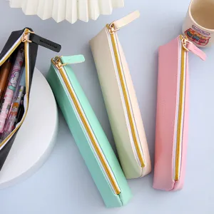 Estuche de lápices delgado de cuero PU gran capacidad bolsa de papelería colorida