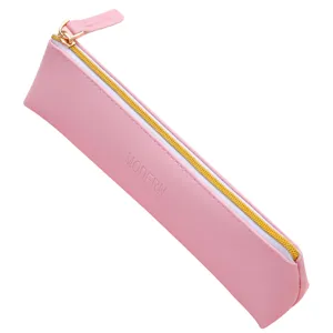 Estuche de piel PU rosa con cremallera dorada, gran capacidad organizador minimalista.