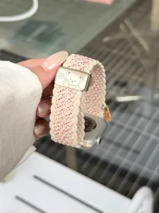 Nylon gevlochten horlogeband met schattige beren metalen gesp compatibel voor Apple Watch.