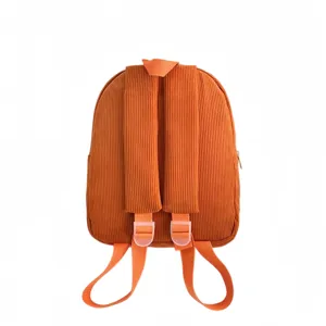 Zaino in corduroy arancione carino per bambini, borsa scolastica casual con cinghie regolabili.