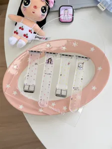 Detailed view of transparent silicone watch strap featuring cute cartoon prints for smartwatches.