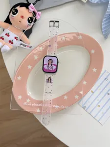 Detailed view of cute cartoon silicone watch strap, translucent design compatible with Apple Watch.