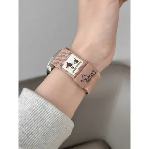 Nylon gevlochten magnetische horlogeband met schattig teckel ontwerp, comfortabel en stijlvol.