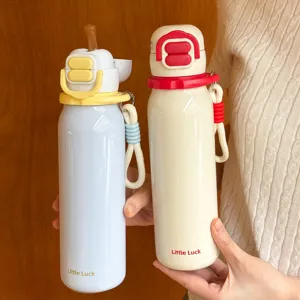 316L Stainless Steel Vacuum Insulated Water Bottle Portable Dual Drink Cute Student Thermo Flask With Strap