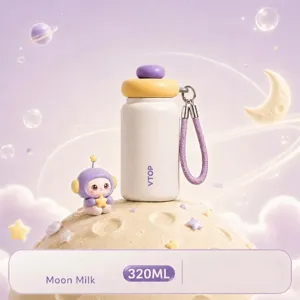 Mini bouteille isotherme de poche 320ml avec jolie figurine d'astronaute et sangle portable.