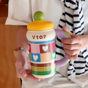 Large capacity insulated tumbler stylish portable water bottle with straw for outdoor use main view