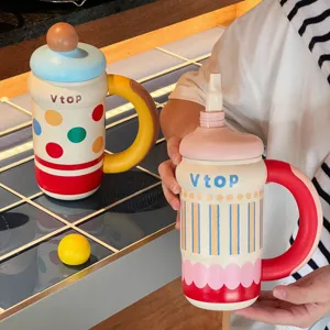 Colorful insulated straw tumbler with cute polka dots and large capacity for outdoor daily use.