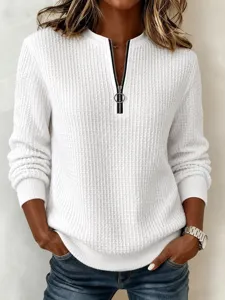Women's half zip waffle knit sweater long sleeve casual pullover top for autumn winter