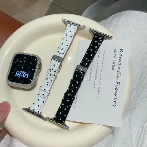 Koreaanse stijl polkadot lederen horlogeband en strass horlogekast set voor Apple Watch accessoire