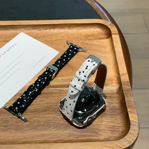 Koreaanse stijl polkapunt lederen horlogeband vervanging compatibel met Apple Watch smartwatch.