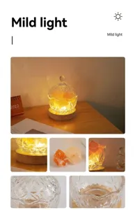 Crystal salt lamp bedside aroma night light wooden base warm glow home decor bedroom lighting