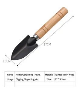 Garden small iron shovel with wooden handle potted plant soil loosening planting tool 17cm