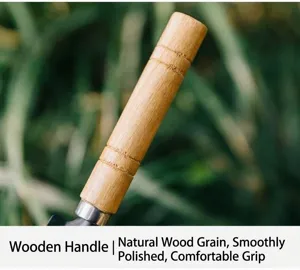 Wooden handle replacement part for garden shovel, smooth polished natural wood grain.