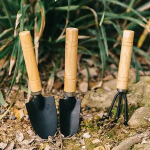 Gardening tool set with wooden handle and metal shovel for potted plants soil loosening indoor use