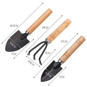 Mini garden tool set with wooden handle and metal shovel rake for potted plants flowers planting.