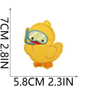 Cute yellow duck embroidery patch with diving mask, cartoon clothing DIY accessory appliques.