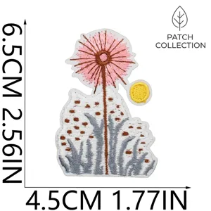 Cute dandelion sunset embroidery patch, fabric iron-on badge for clothing and bag decor.