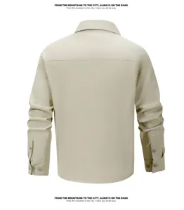 Men's casual outdoor long-sleeve cargo shirt, breathable thin fabric, khaki spring top.