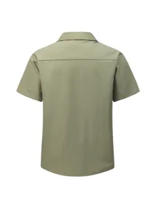 Chemise décontractée à manches courtes vert armée pour homme, haut de travail classique.