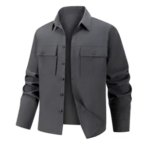 Men tactical cargo shirt long sleeve detail, breathable quick dry fabric, button up utility top